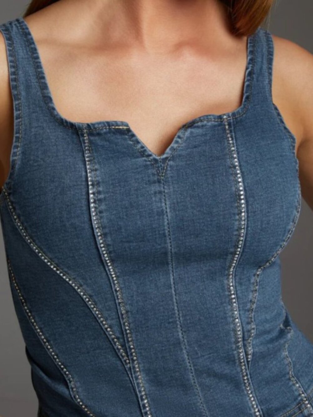 BEBE corset top blue denim L